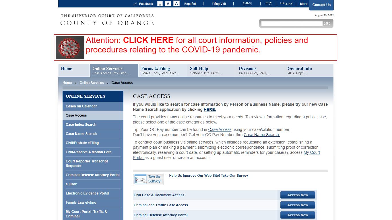 Case Access - The Superior Court of California - County of Orange